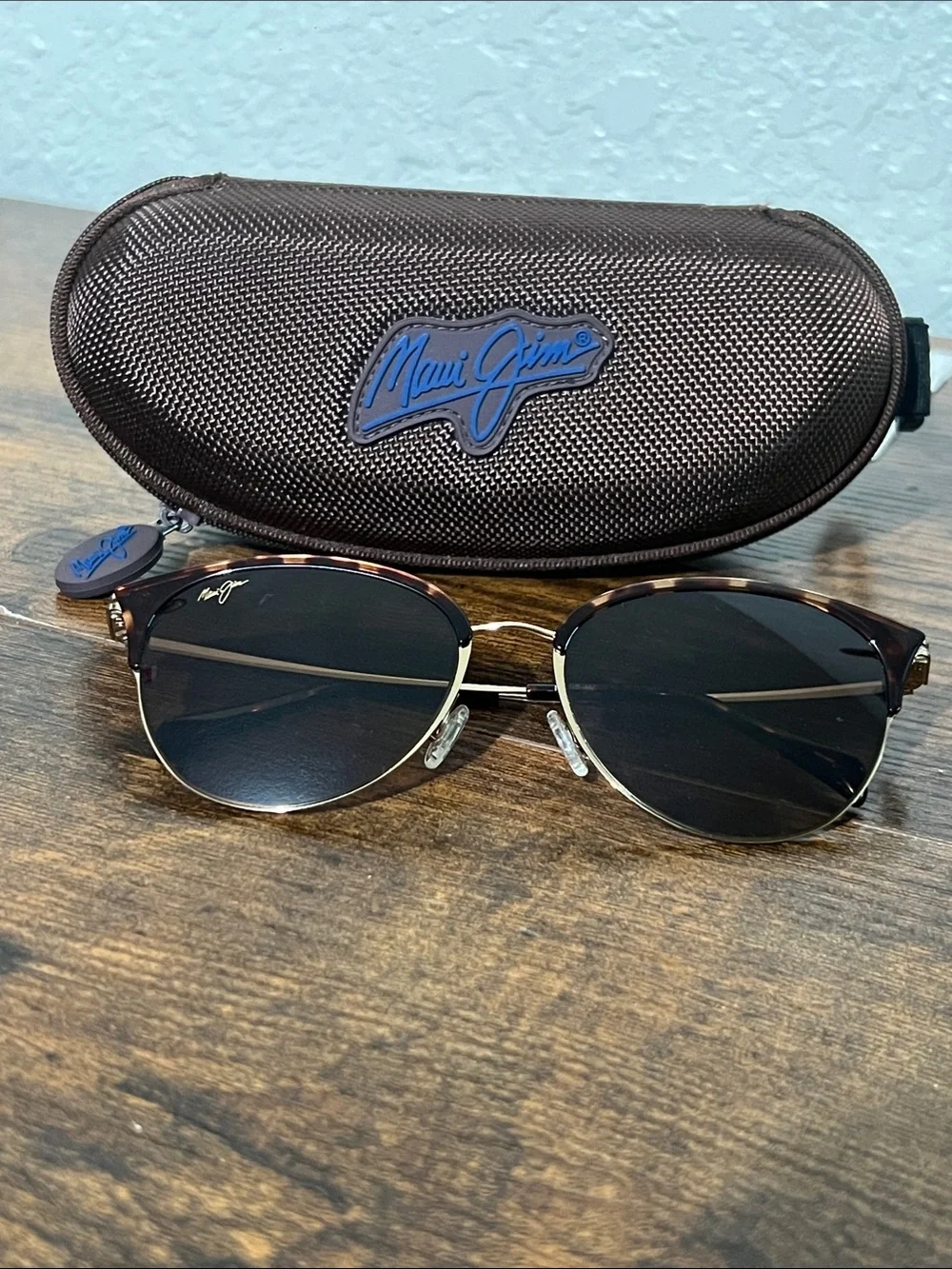 Maui Jim MJ330-10 55[]18 Tortoise & Gold Half-Rim Sunglasses with Black Lenses